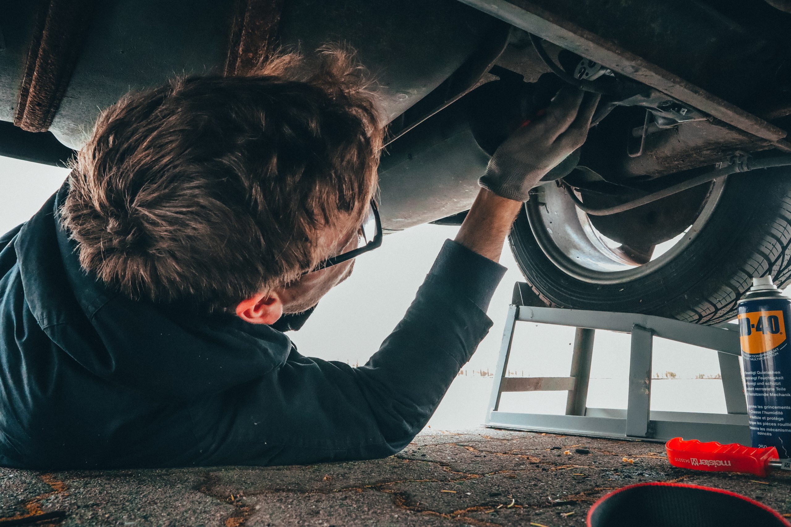 man working on the underside of a car